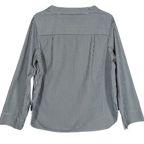 J.Crew Navy White Striped Funnelneck Pullover Top Cotton Poplin Size 14 - Picture 3 of 9